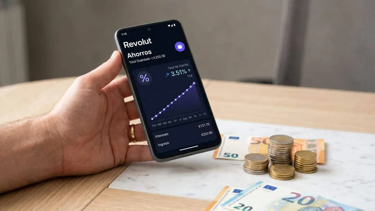 Revolut ofrece un 3,51% TAE, pero limita el rendimiento a 25.000 euros y 4 meses