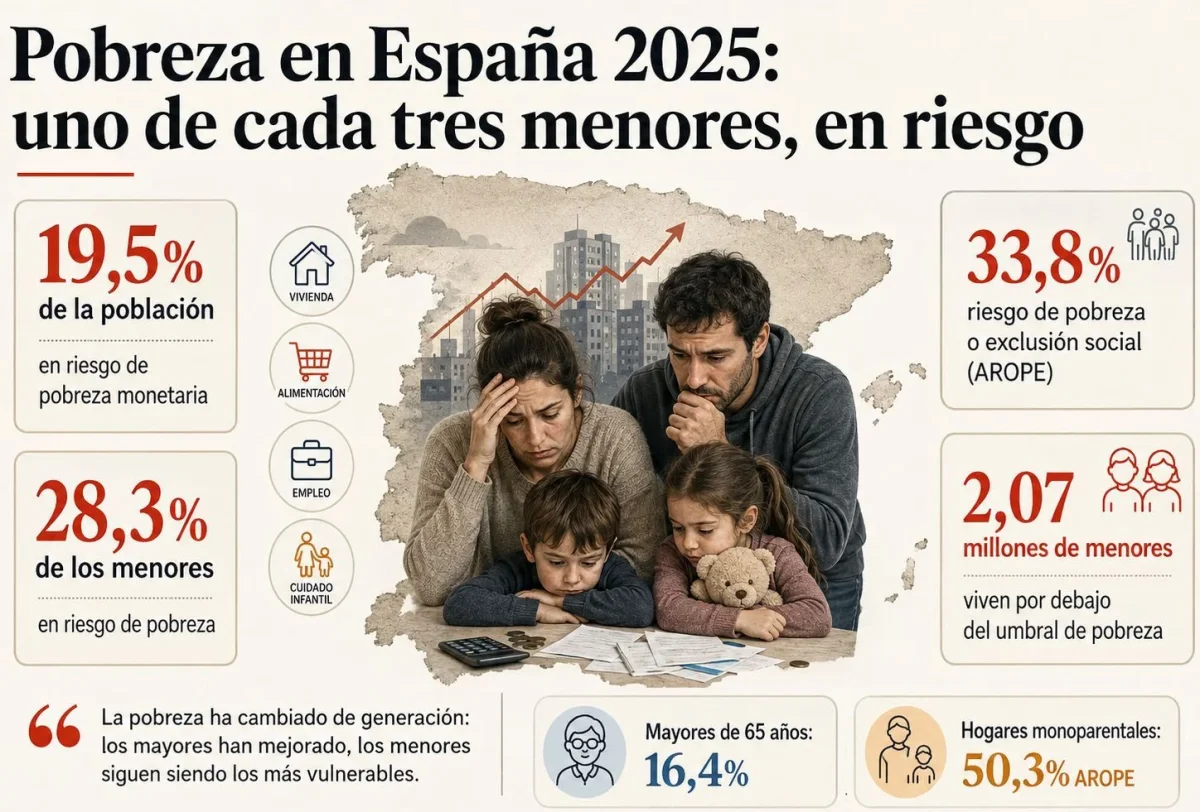Un 33% de los niños en España se enfrenta a la pobreza en 2025, advierte informe